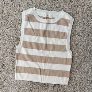 By Together White and Tan Striped Tank Top
